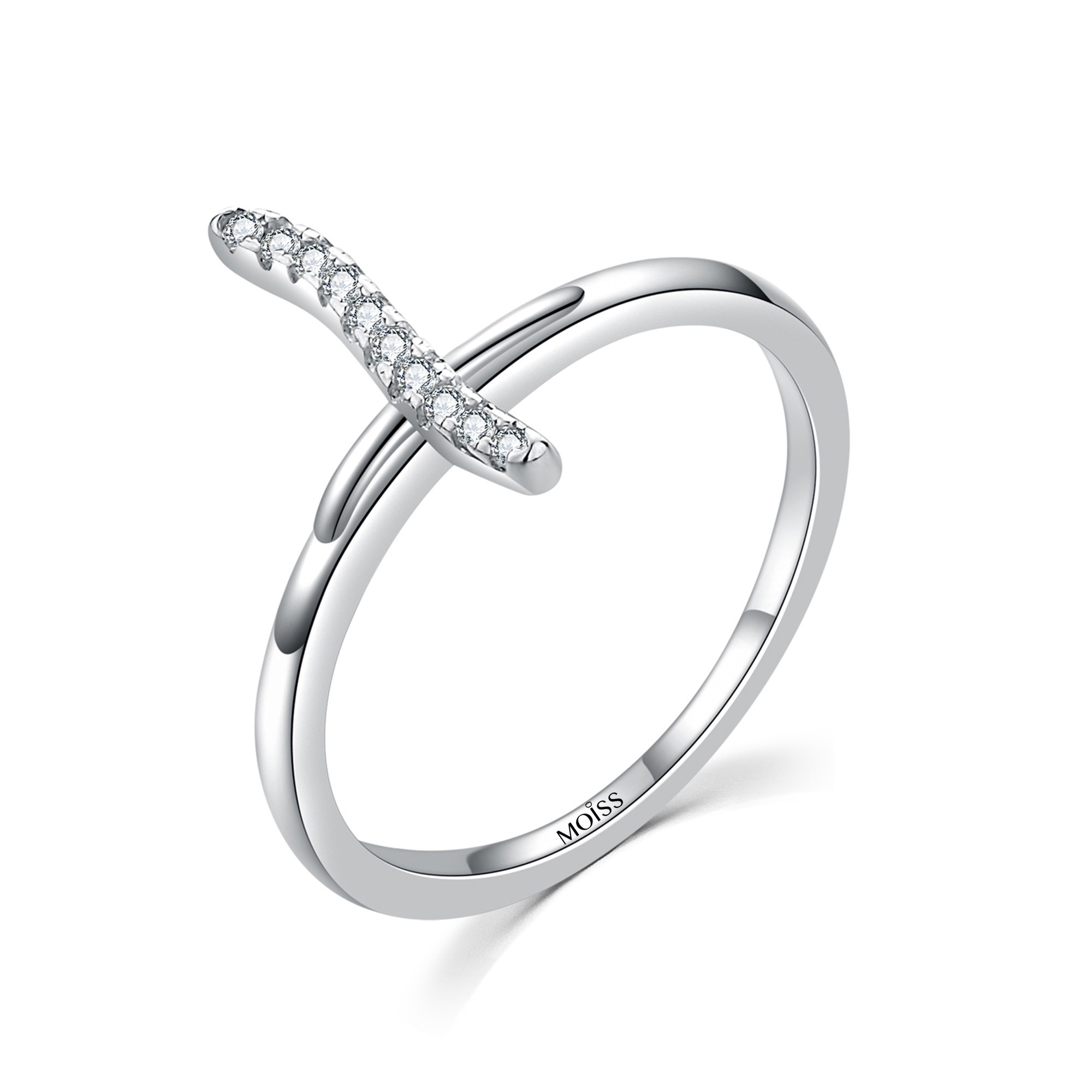 MOISS Moiss stříbrný prsten s bílým zirkonem KŘÍZEK R0001889 Velikost 54 mm R0001891