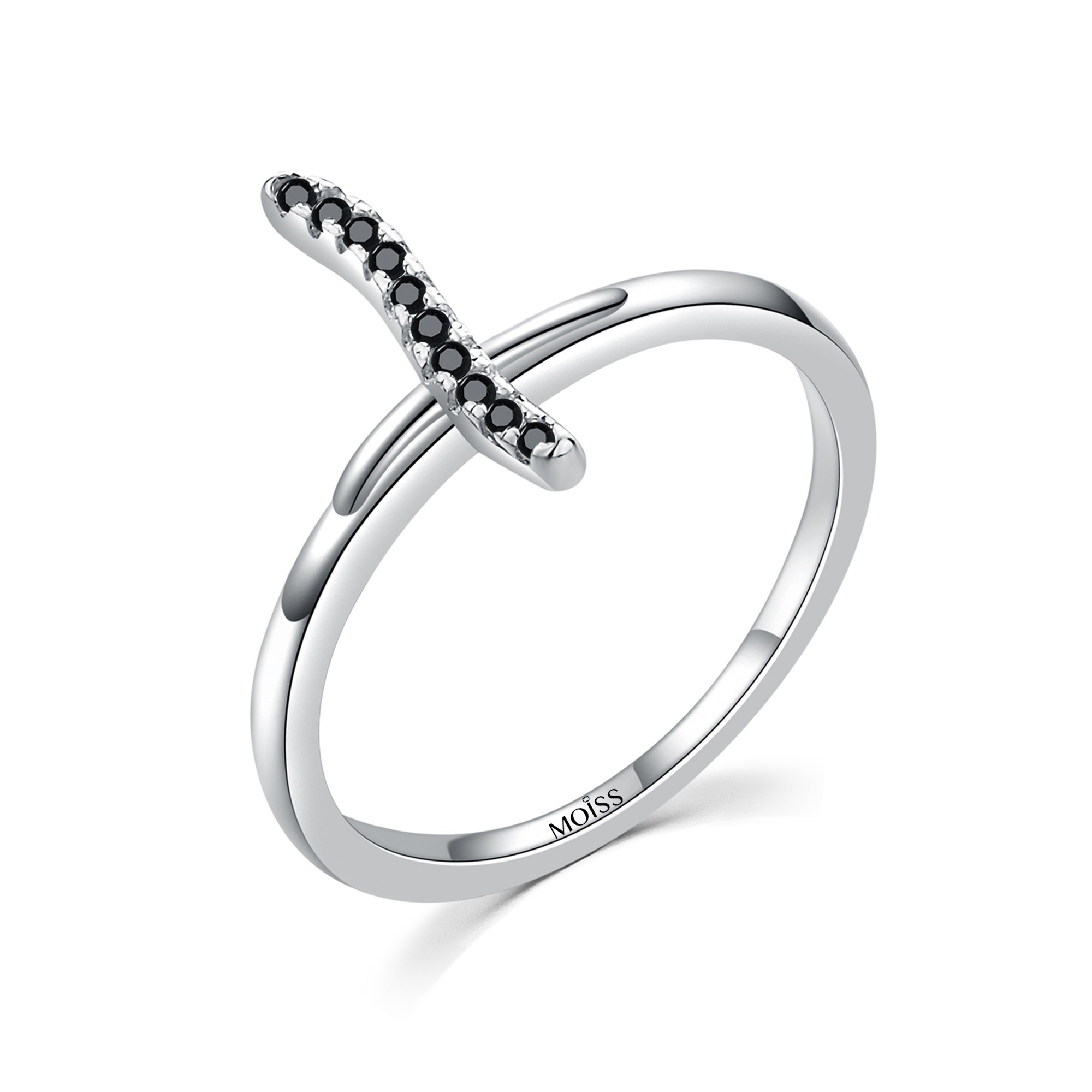 MOISS Moiss stříbrný prsten KŘÍŽEK s černým zirkonem R0002039 Velikost 54 mm R0002041