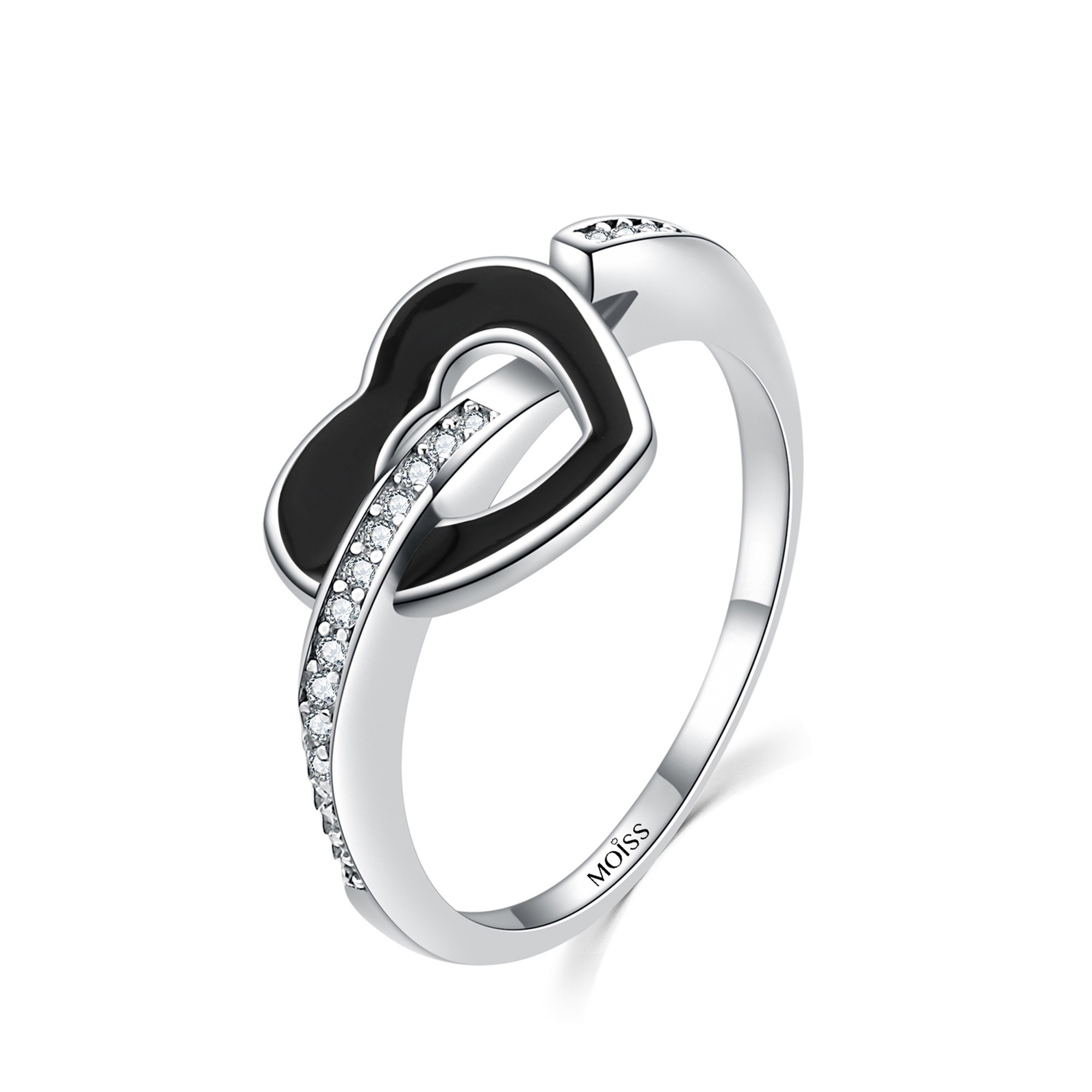 MOISS Moiss stříbrný prsten ČERNÉ SRDCE R0002060 Velikost 54 mm R0002061