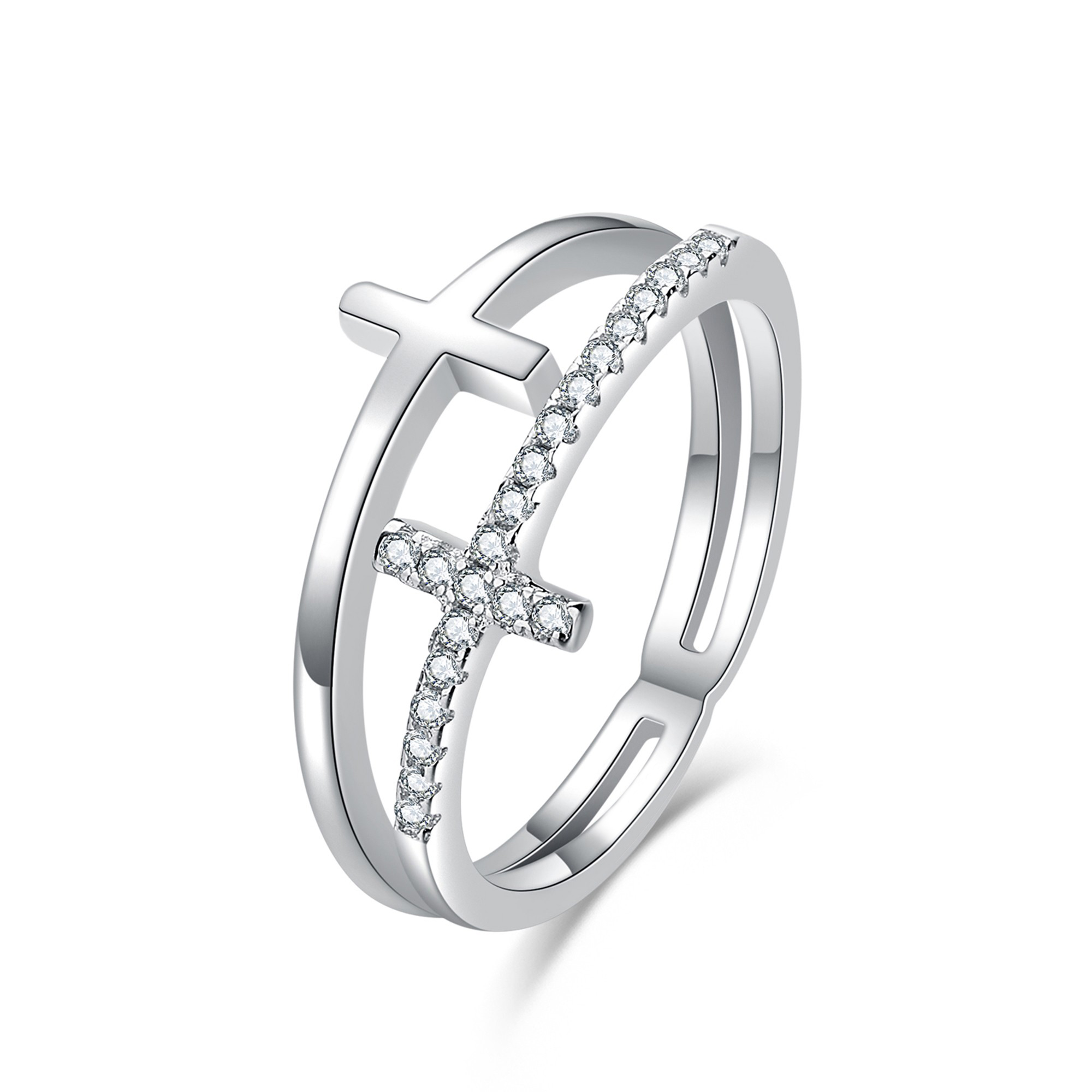 MOISS Moiss stříbrný prsten s bílým zirkonem KŘÍŽ R0002090 Velikost 54 mm R0002091