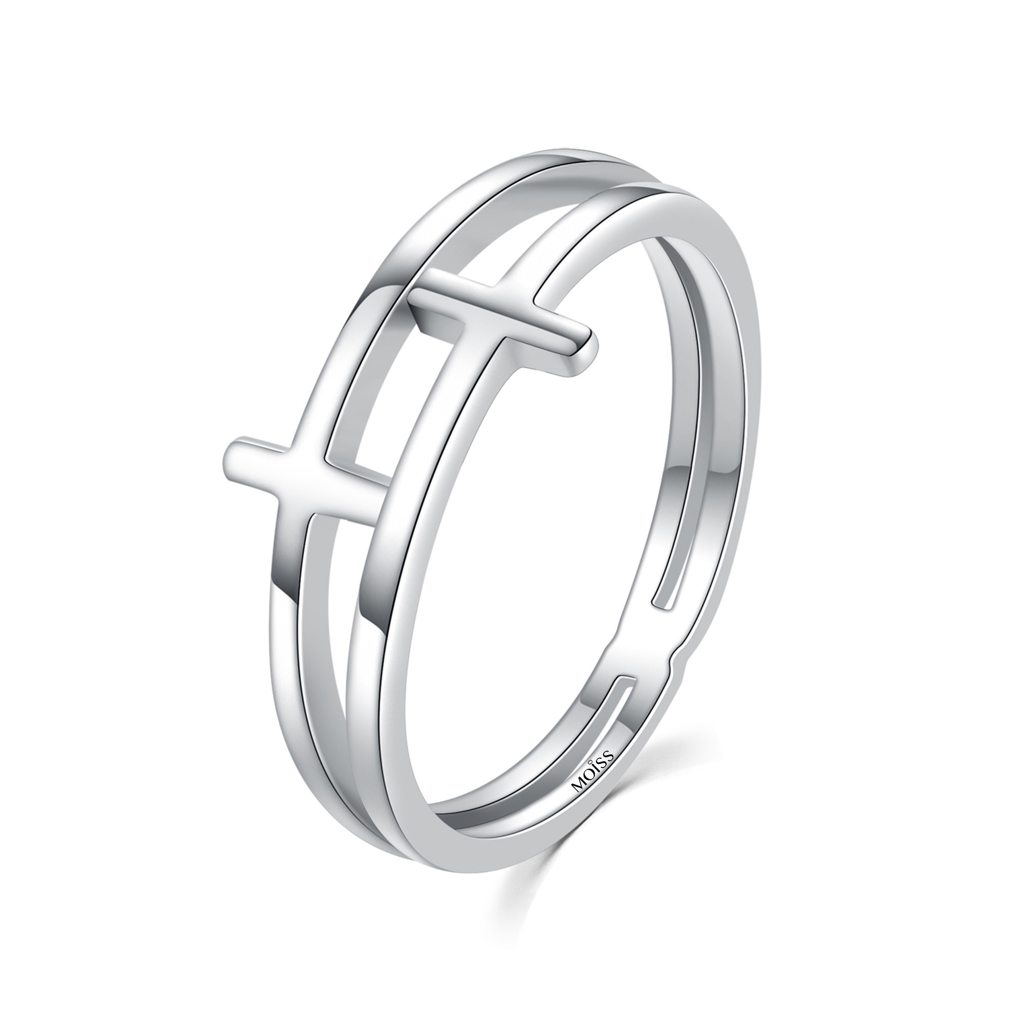 MOISS Moiss stříbrný prsten dvojitý KŘÍŽ R0002151 Velikost 58 mm R0002158