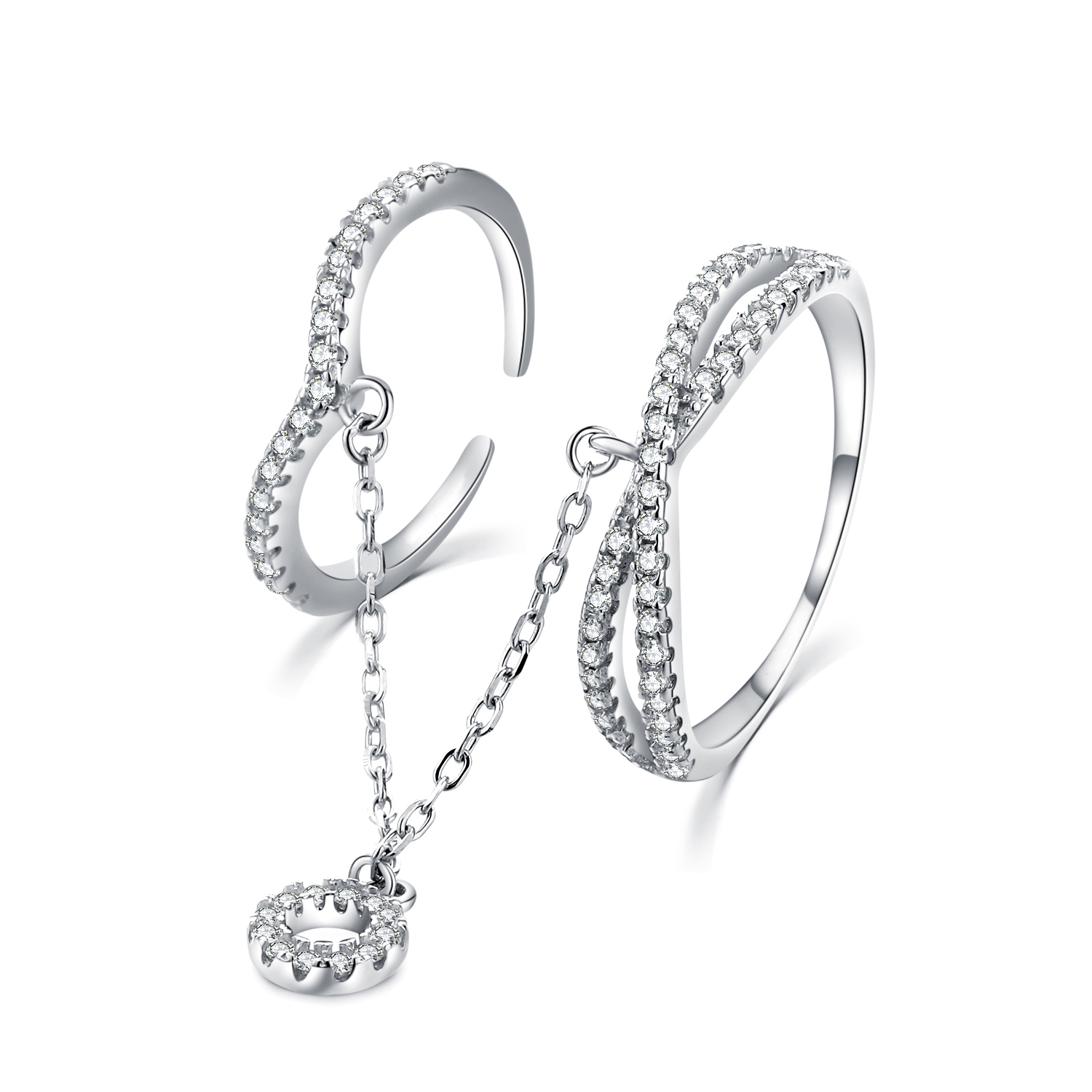 MOISS Moiss stříbrný prsten propojený řetízkem DUO BEAUTY II. R0002202 Velikost 54 mm R0002204