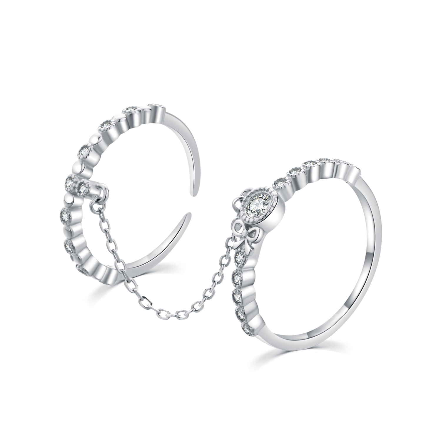 MOISS Moiss stříbrný prsten propojený řetízkem DUO BEAUTY III. R0002206 Velikost 54 mm R0002208