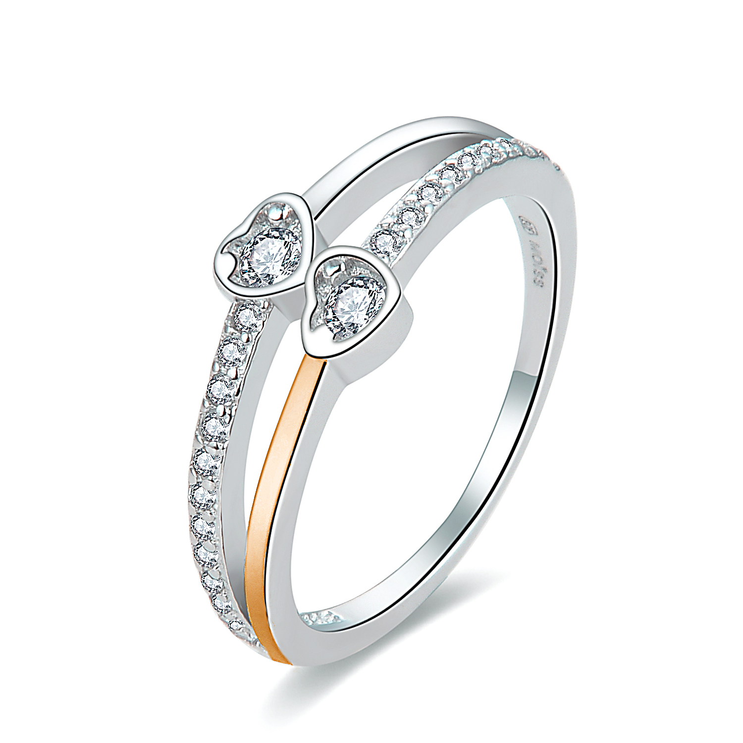 MOISS Moiss stříbrný prsten SRDCE BICOLOR ROSE R0002553 Velikost 54 mm R0002558