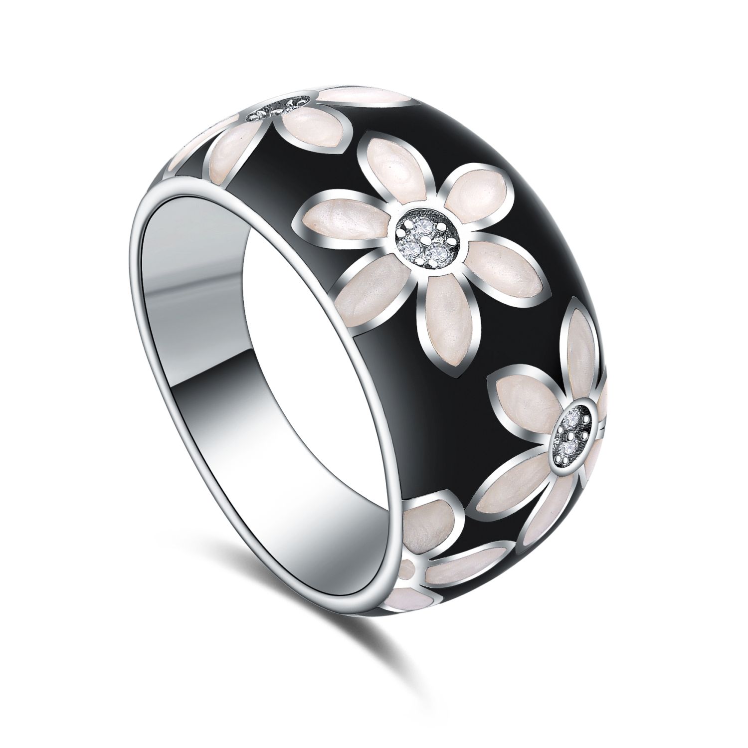 MOISS Moiss stříbrný prsten KVĚTINA smalt R0003643 Velikost 54 mm R0003643